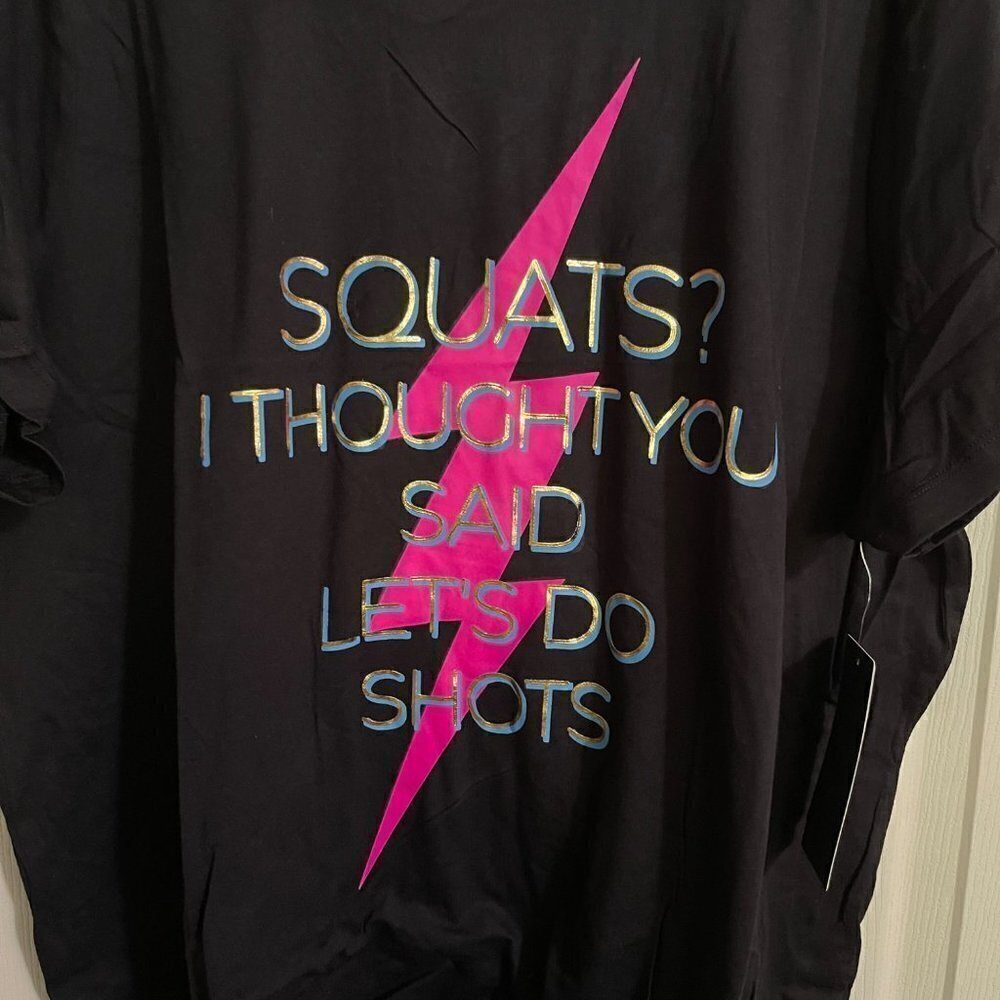 Torrid Womens NWT Black Squats I Thought You Said Lets Do Shots Open Back Tee 2X - Picture 6 of 9